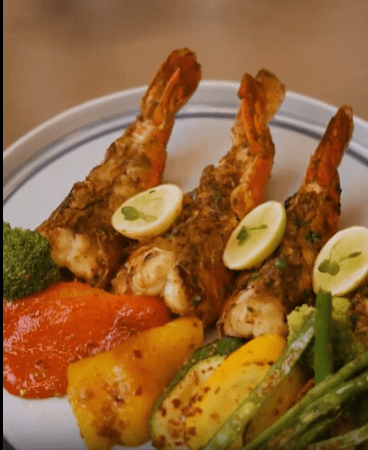 Aglio Olio Prawns With Grilled Vegetables