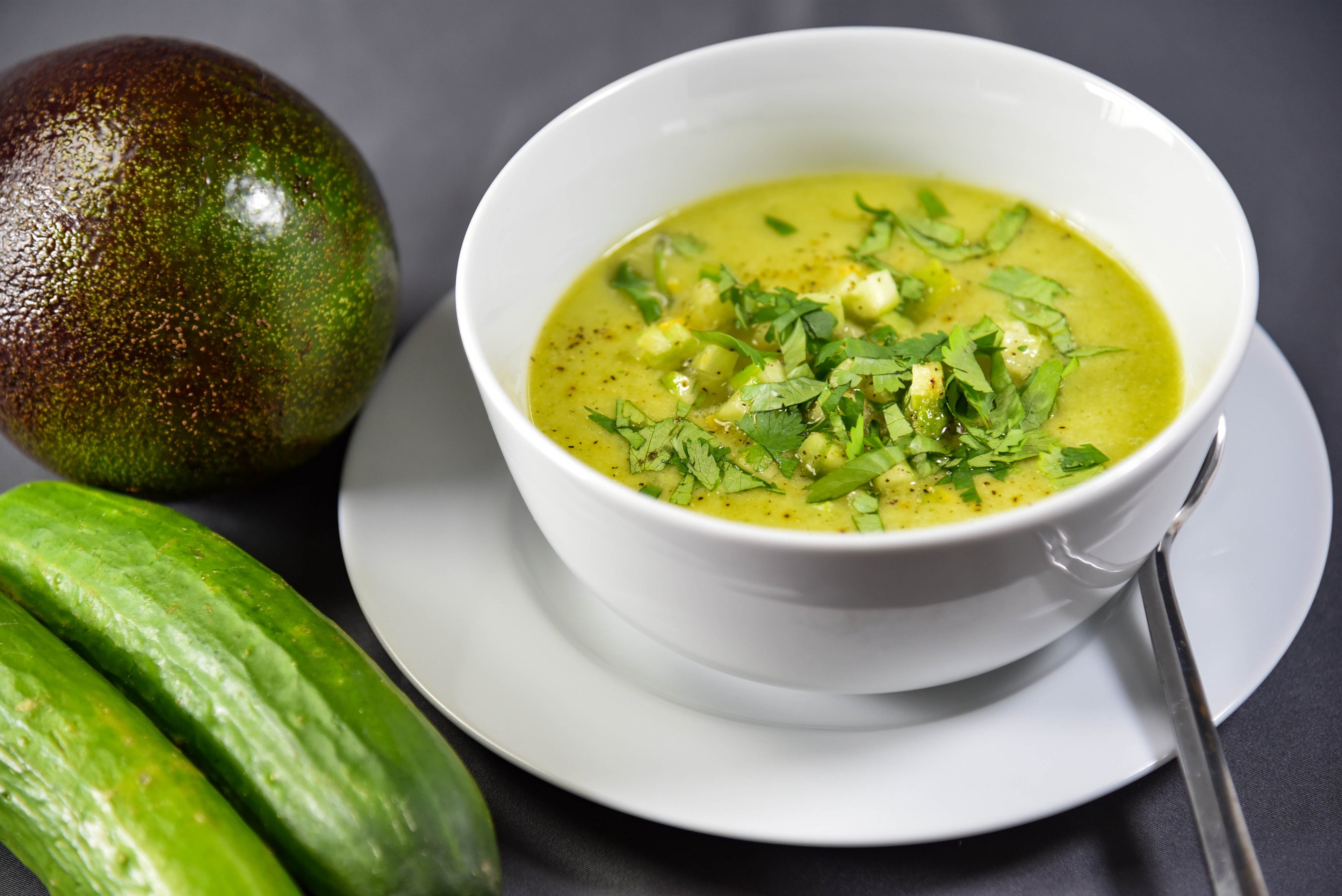 Chilled Avocado Soup With Crunchy Garlic Oil